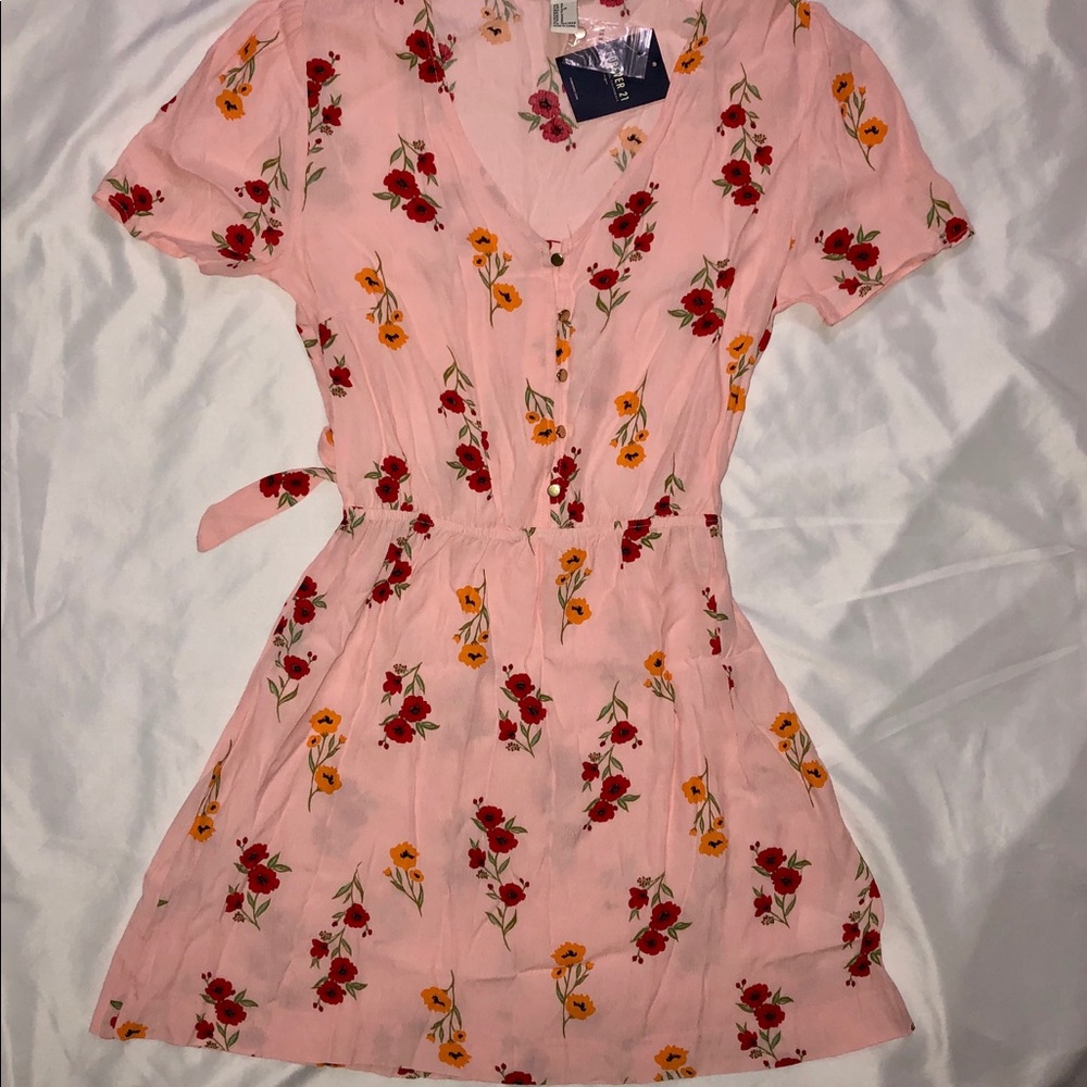 Forever21 Woven Floral Pattern Dress Peach/Red NWT